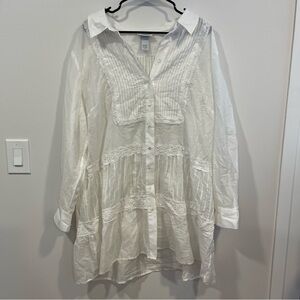 Soft Surroundings Tunic Dress 3X Cotton Silk Sheer Crochet Lace Pintuck Cottage